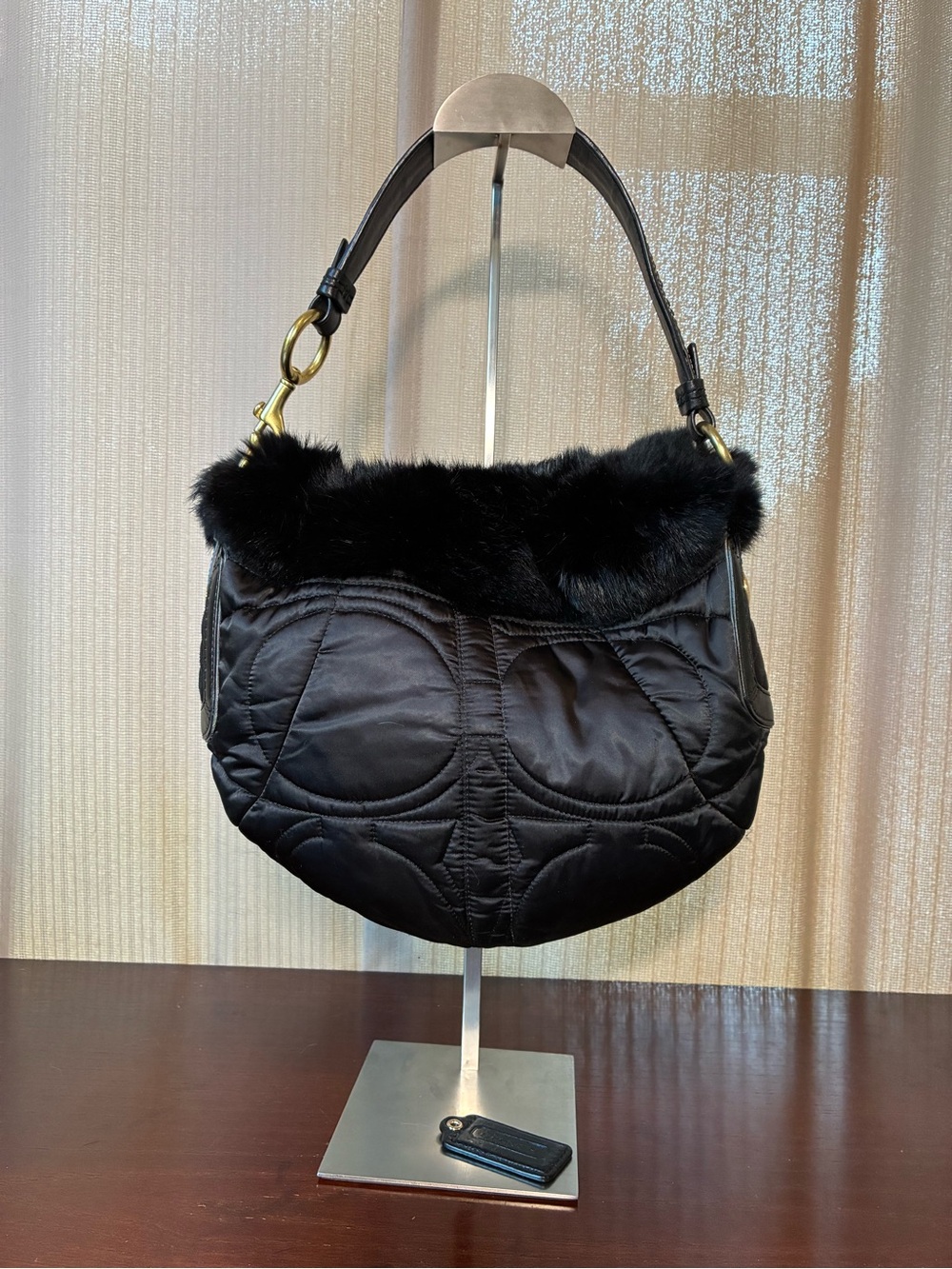Coach Rabbit Fur Trim Quilted Shoulder Bag